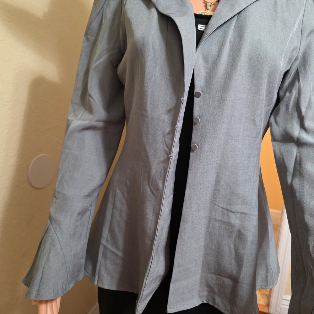 Light Gray Button-Front Tailored Blouse - image 5